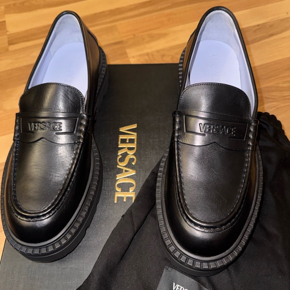 Authentic Versace Men's Elegant Black Slip-On Loafers